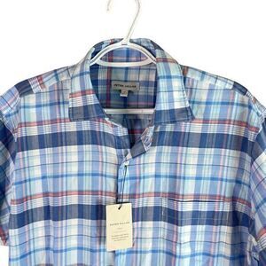 NEW Peter Millar Crown Mens Casa Marina Cotton Sport Shirt M Blue Plaid S/S $155